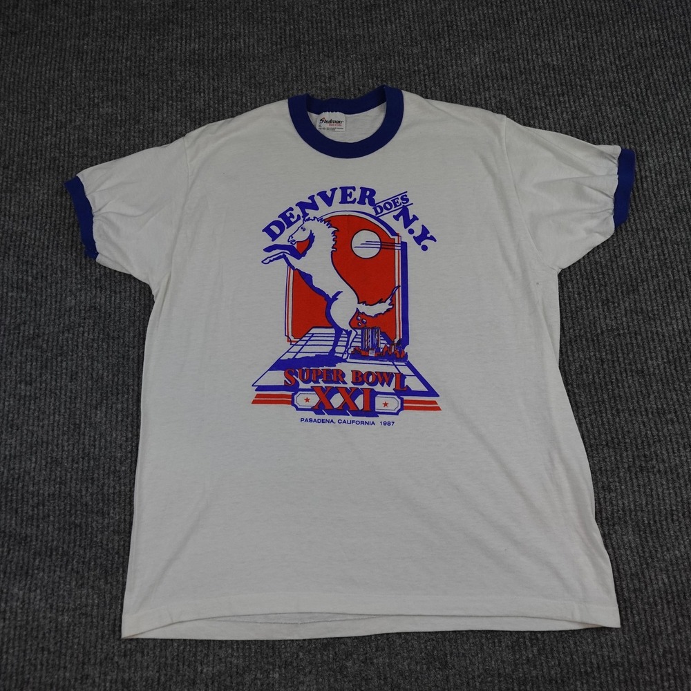 Vintage Denver Broncos Shirt Mens XL White NFL Super Bowl 80s Paper Thin Ringer - Picture 2 of 9